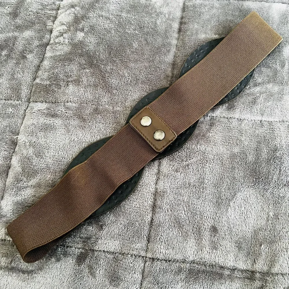 Women's Brown Vegan Faux Leather Studded Wide Braided Elastic Belt M/L 30”-32”